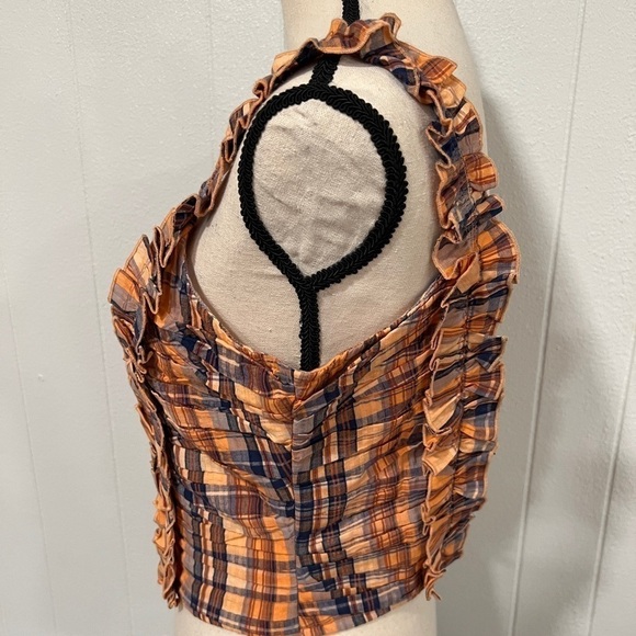 3/$25 Sale 🎈NWOT Verb (Anthro) Ruffled Plaid Tank in Orange - Picture 5 of 12